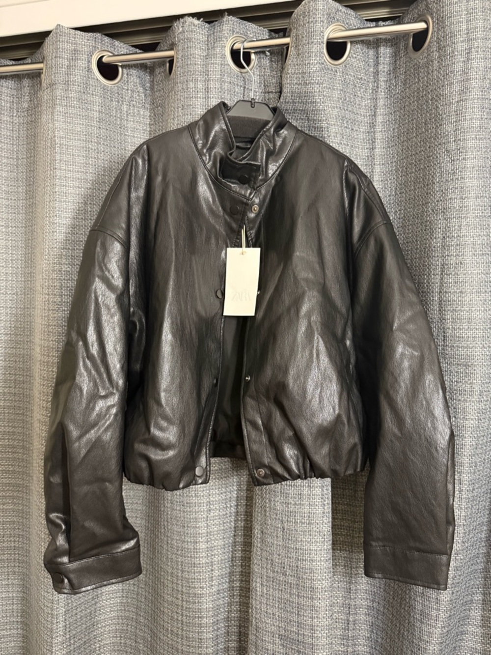 Zara Black Faux Leather Bomber Jacket